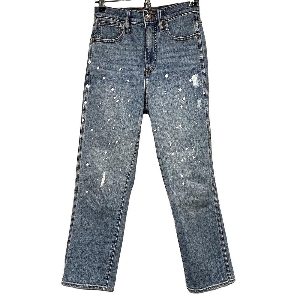 J. CREW POINT SUR Shoreditch Straight Leg‎ High Rise Jeans • 25 • blue, painted